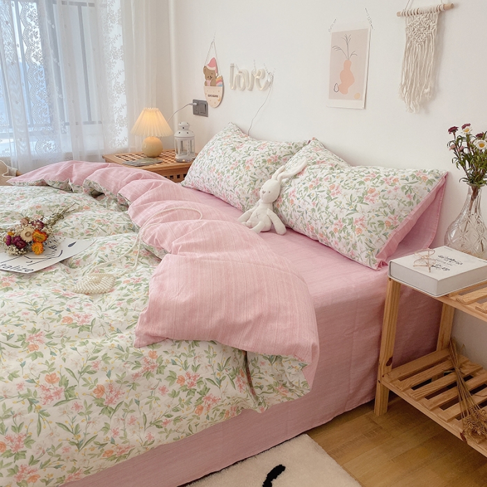 91家纺网 家纺一手货源 找家纺 沐棉 2021新款全棉小清新四件套花花系列 香草花