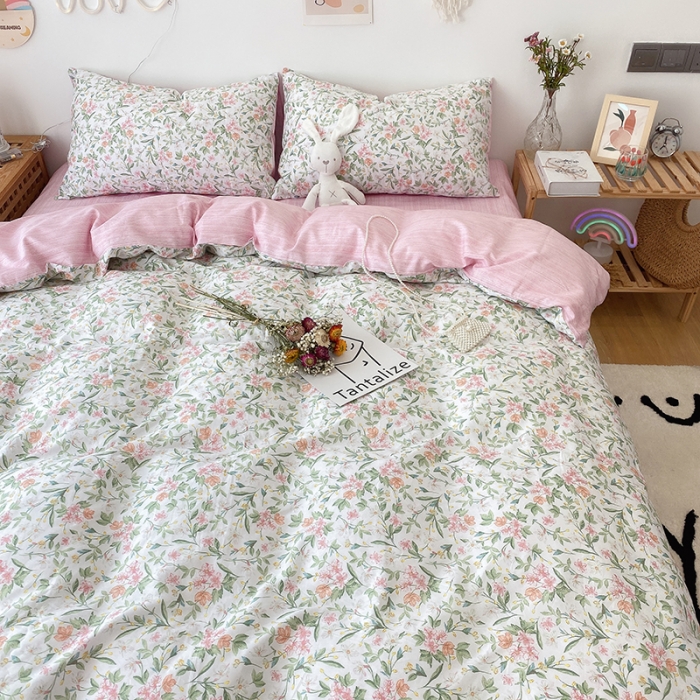 91家纺网 家纺一手货源 找家纺 沐棉 2021新款全棉小清新四件套花花系列 香草花