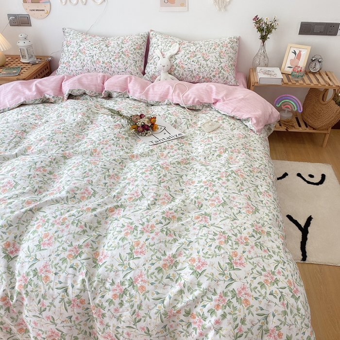 91家纺网 家纺一手货源 找家纺 沐棉 2021新款全棉小清新四件套花花系列 香草花