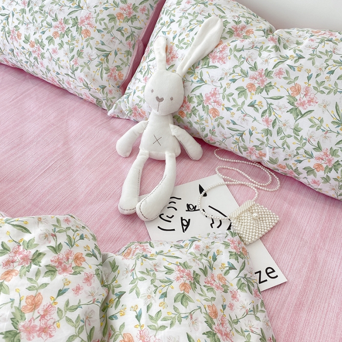 91家纺网 家纺一手货源 找家纺 沐棉 2021新款全棉小清新四件套花花系列 香草花