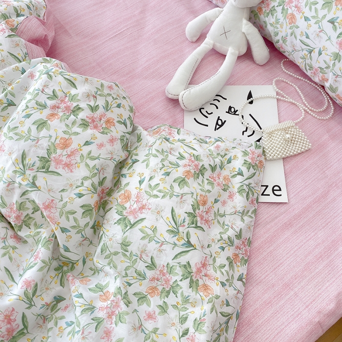 91家纺网 家纺一手货源 找家纺 沐棉 2021新款全棉小清新四件套花花系列 香草花