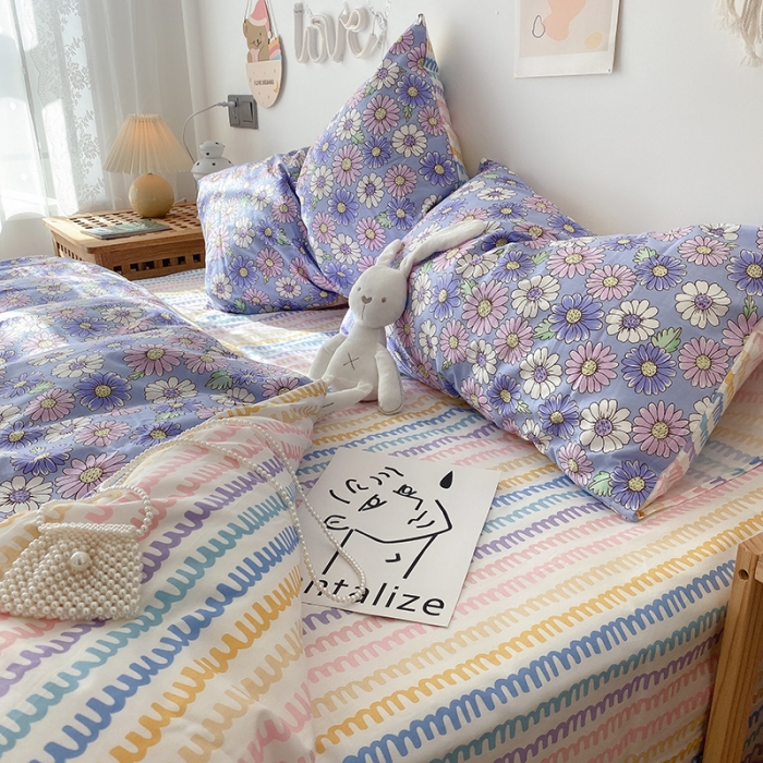 91家纺网 家纺一手货源 找家纺 沐棉 2021新款全棉小清新四件套花花系列 小雏菊