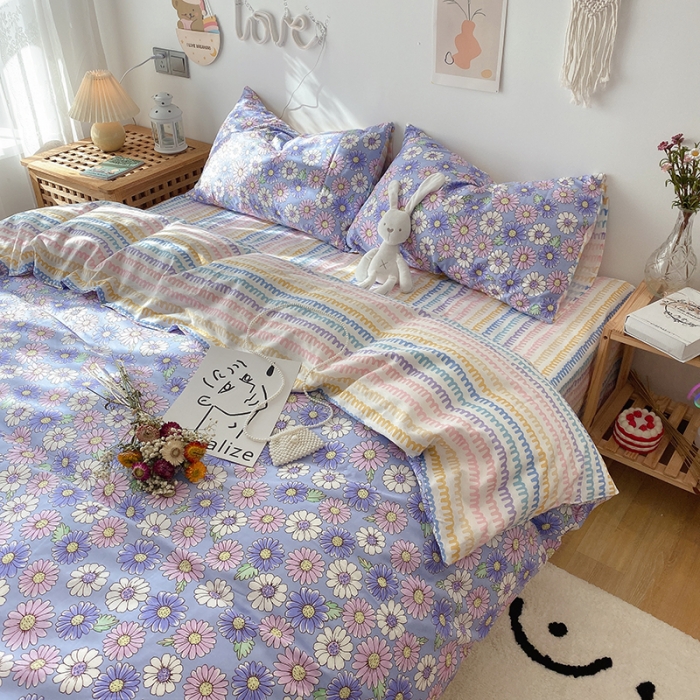 91家纺网 家纺一手货源 找家纺 沐棉 2021新款全棉小清新四件套花花系列 小雏菊