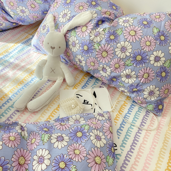 91家纺网 家纺一手货源 找家纺 沐棉 2021新款全棉小清新四件套花花系列 小雏菊