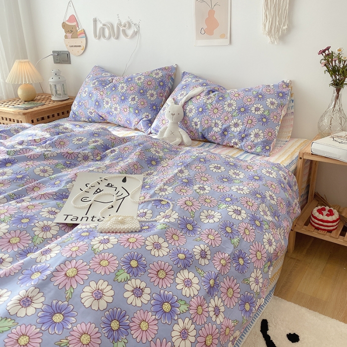 91家纺网 家纺一手货源 找家纺 沐棉 2021新款全棉小清新四件套花花系列 小雏菊