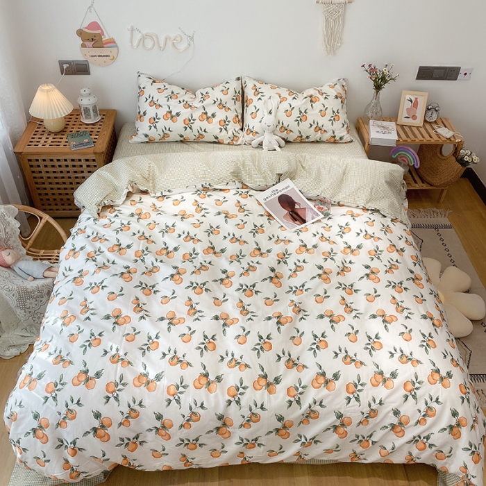 91家纺网 家纺一手货源 找家纺 沐棉 2021新款全棉小清新四件套花花系列 小苹果