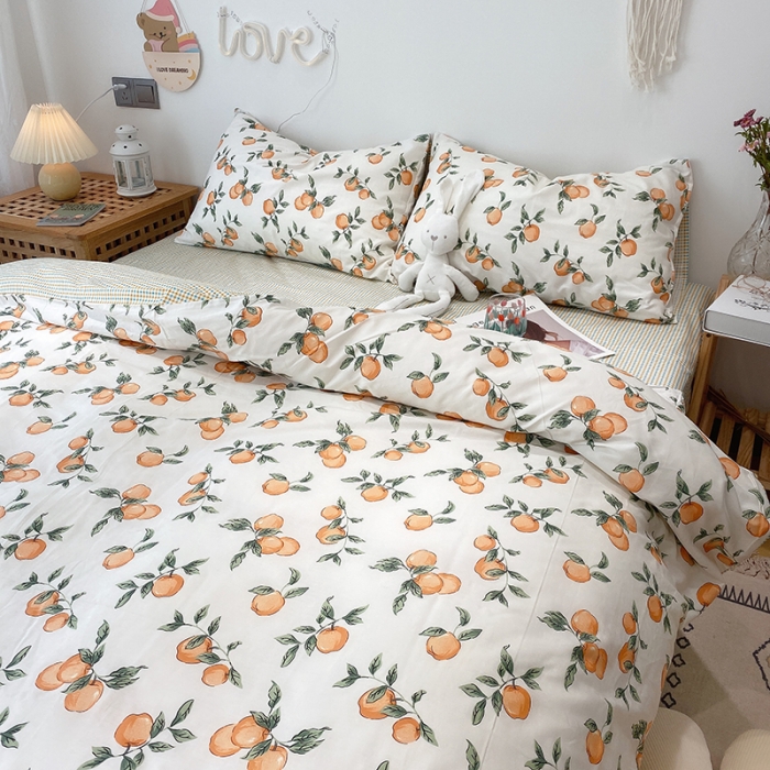 91家纺网 家纺一手货源 找家纺 沐棉 2021新款全棉小清新四件套花花系列 小苹果