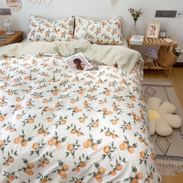 91家纺网 家纺一手货源 找家纺 沐棉 2021新款全棉小清新四件套花花系列 小苹果