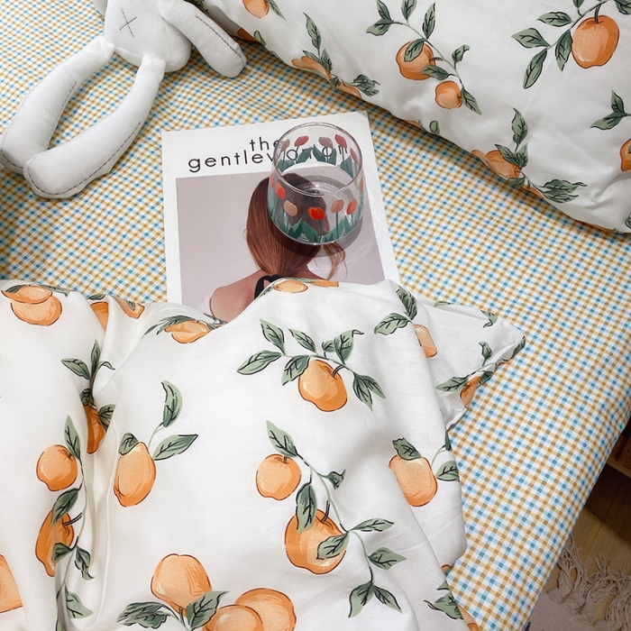 91家纺网 家纺一手货源 找家纺 沐棉 2021新款全棉小清新四件套花花系列 小苹果