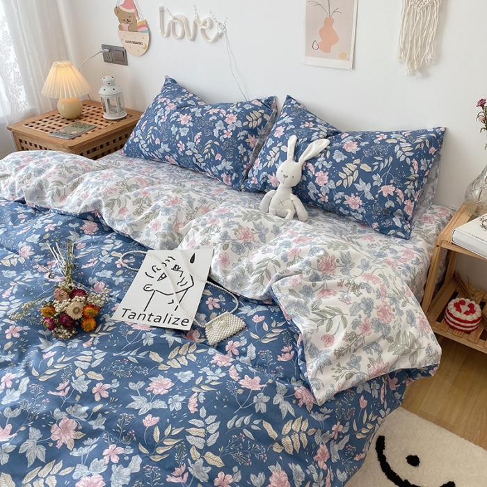 91家纺网 家纺一手货源 找家纺 沐棉 2021新款全棉小清新四件套花花系列 素雅