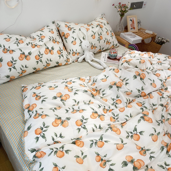 91家纺网 家纺一手货源 找家纺 沐棉 2021新款全棉小清新四件套花花系列 小苹果