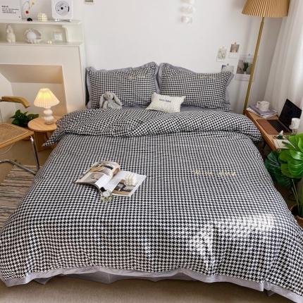 91家纺网 家纺一手货源 找家纺 （总）星期八 2021新款13372千鸟格刺绣四件套