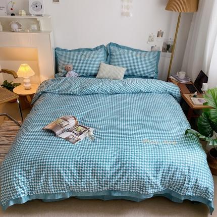 91家纺网 家纺一手货源 找家纺 （总）星期八 2021新款13372千鸟格刺绣四件套