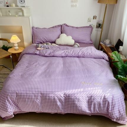 91家纺网 家纺一手货源 找家纺 星期八 2021新款13372千鸟格刺绣四件套 千鸟格紫