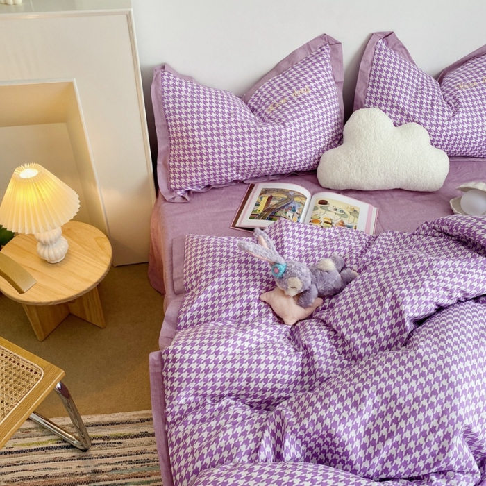 91家纺网 家纺一手货源 找家纺 （总）星期八 2021新款13372千鸟格刺绣四件套