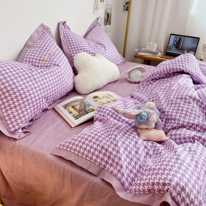 91家纺网 家纺一手货源 找家纺 （总）星期八 2021新款13372千鸟格刺绣四件套