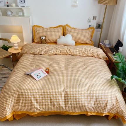 星期八 2021新款13372千鸟格刺绣四件套 千鸟格黄