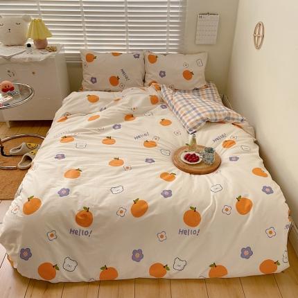 91家纺网 家纺一手货源 找家纺 希文 2021新款全棉卡通小资系列四件套 桔子熊