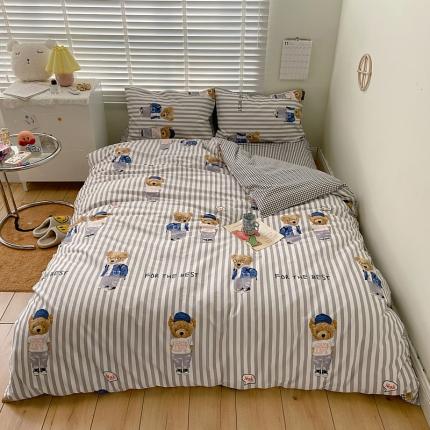 91家纺网 家纺一手货源 找家纺 希文 2021新款全棉卡通小资系列四件套 牛仔熊