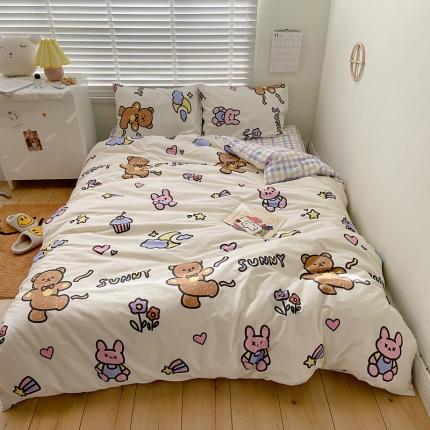 91家纺网 家纺一手货源 找家纺 希文 2021新款全棉卡通小资系列四件套 跳脚熊