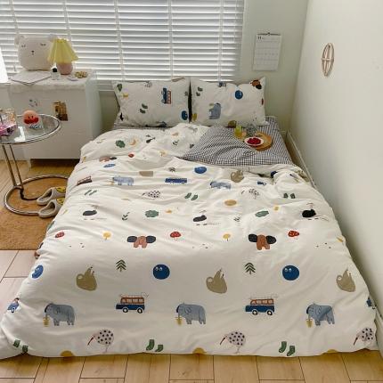 91家纺网 家纺一手货源 找家纺 希文 2021新款全棉卡通小资系列四件套 嬉戏谷