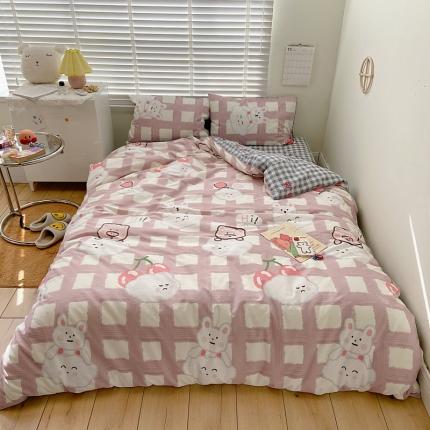 91家纺网 家纺一手货源 找家纺 希文 2021新款全棉卡通小资系列四件套 祥云兔