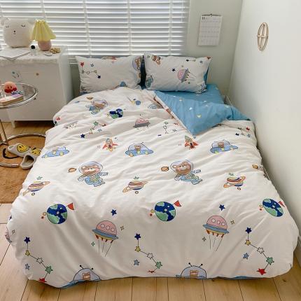 91家纺网 家纺一手货源 找家纺 希文 2021新款全棉卡通小资系列四件套 宇宙星空