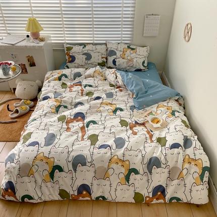 91家纺网 家纺一手货源 找家纺 希文 2021新款全棉卡通小资系列四件套 招财猫