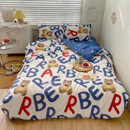 91家纺网 家纺一手货源 找家纺 希文 2021新款全棉卡通小资系列四件套 字母熊