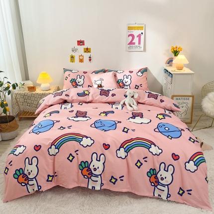 91家纺网 家纺一手货源 找家纺 珺柔家纺 2021新款全棉印花四件套 彩虹萝卜兔