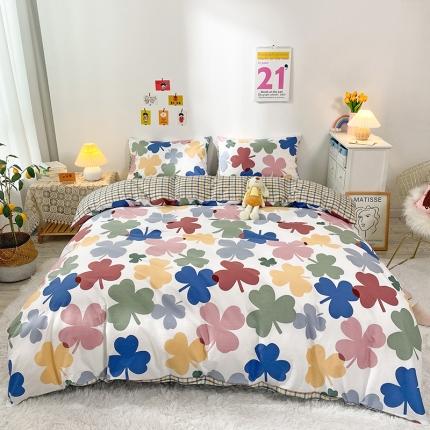 91家纺网 家纺一手货源 找家纺 珺柔家纺 2021新款全棉印花四件套 四叶草