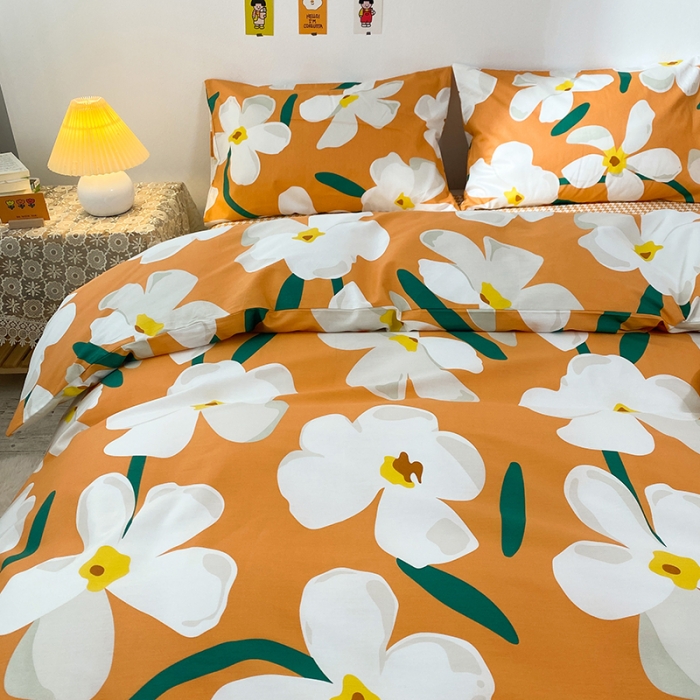 91家纺网 家纺一手货源 找家纺 珺柔家纺 2021新款全棉印花四件套 百合桔