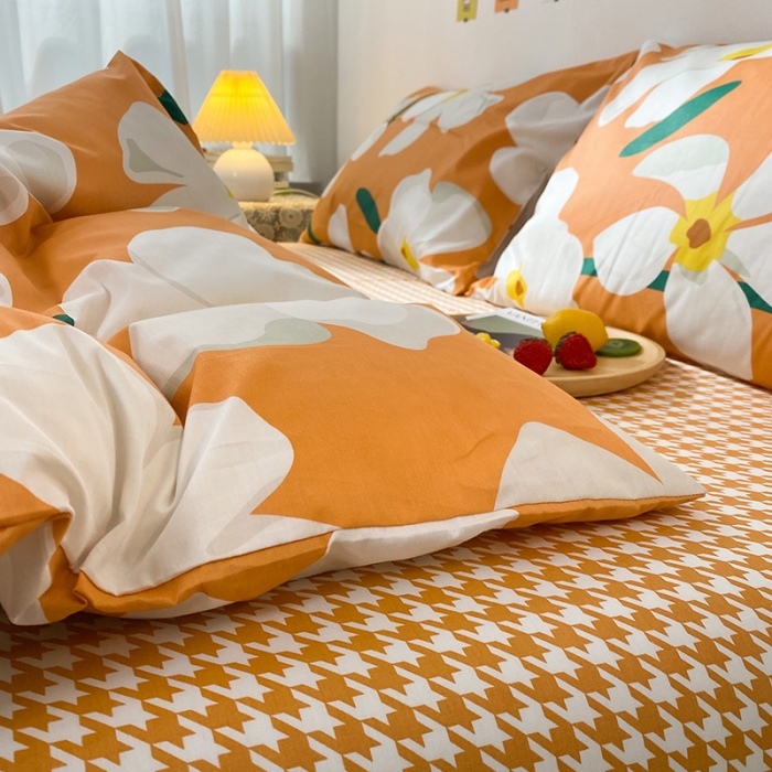 91家纺网 家纺一手货源 找家纺 珺柔家纺 2021新款全棉印花四件套 百合桔