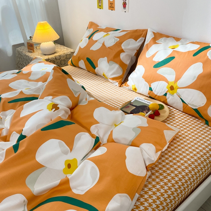 91家纺网 家纺一手货源 找家纺 珺柔家纺 2021新款全棉印花四件套 百合桔