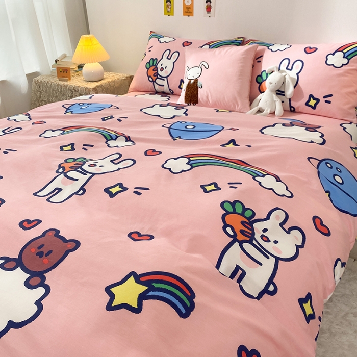 91家纺网 家纺一手货源 找家纺 珺柔家纺 2021新款全棉印花四件套 彩虹萝卜兔