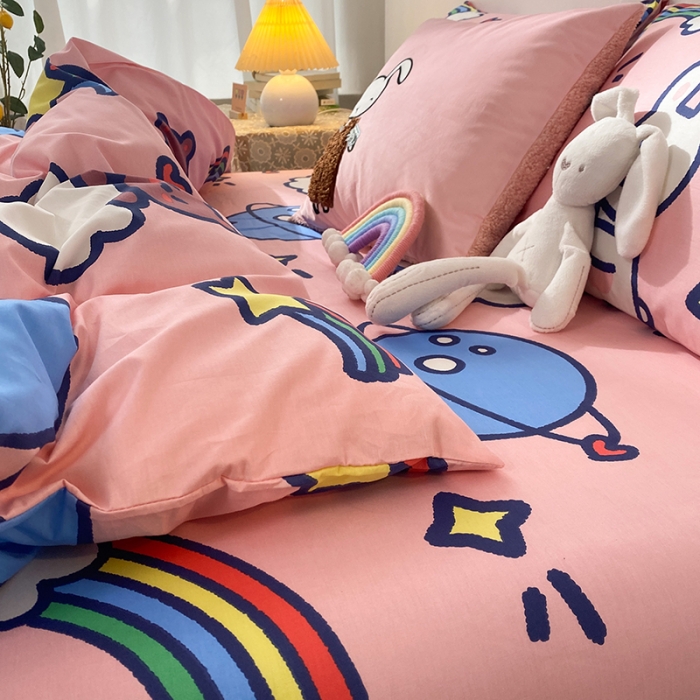 91家纺网 家纺一手货源 找家纺 珺柔家纺 2021新款全棉印花四件套 彩虹萝卜兔