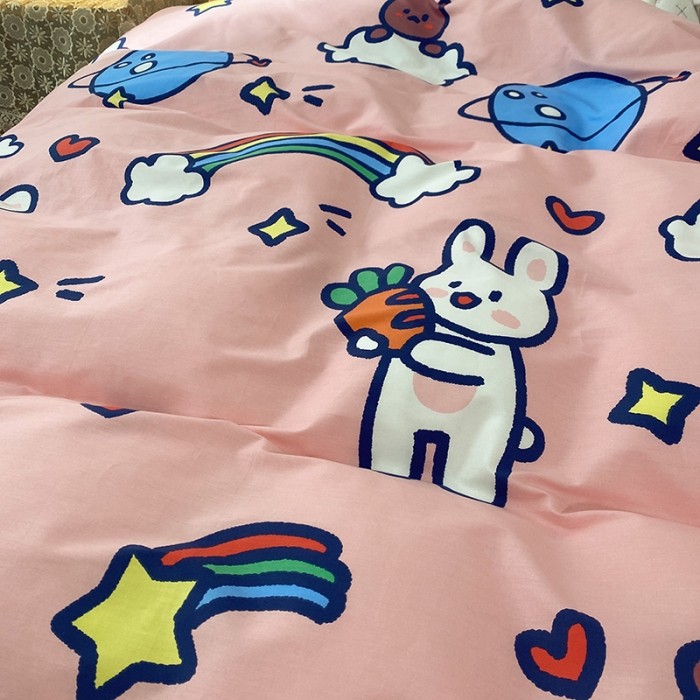 91家纺网 家纺一手货源 找家纺 珺柔家纺 2021新款全棉印花四件套 彩虹萝卜兔