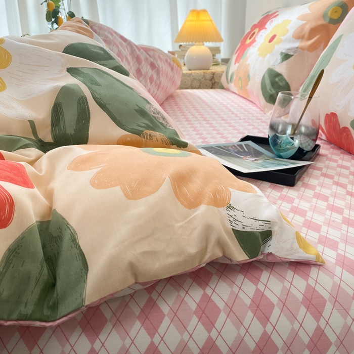 91家纺网 家纺一手货源 找家纺 珺柔家纺 2021新款全棉印花四件套 花半里-红