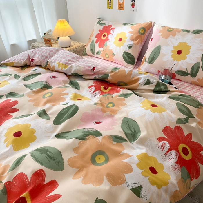 91家纺网 家纺一手货源 找家纺 珺柔家纺 2021新款全棉印花四件套 花半里-红