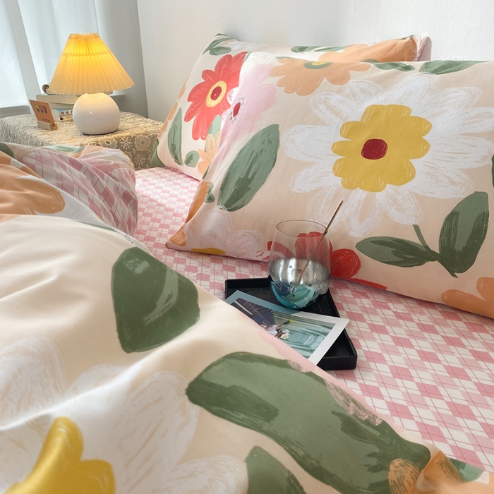 91家纺网 家纺一手货源 找家纺 珺柔家纺 2021新款全棉印花四件套 花半里-红