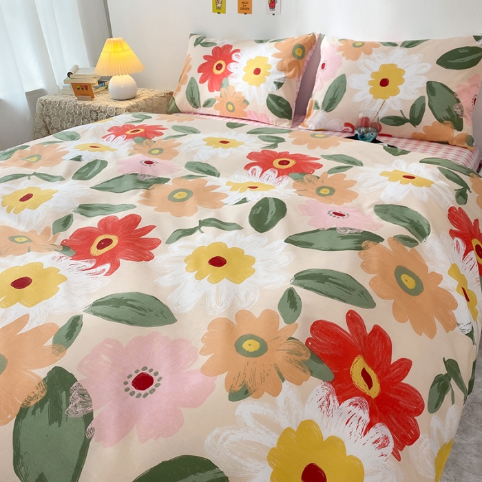 91家纺网 家纺一手货源 找家纺 珺柔家纺 2021新款全棉印花四件套 花半里-红