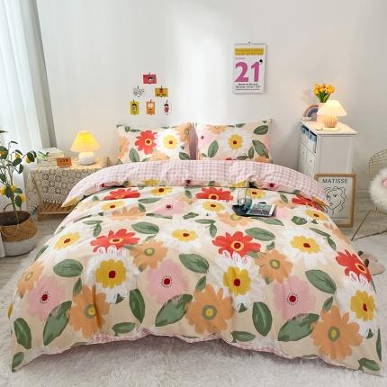 珺柔家纺 2021新款全棉印花四件套 花半里-红