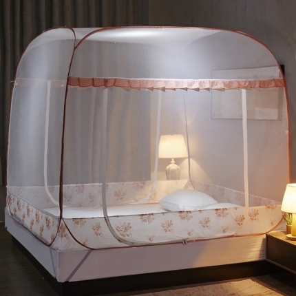 91家纺网 家纺一手货源 找家纺 海虹蚊帐 大方顶免安装钢丝蚊帐 月季橙色