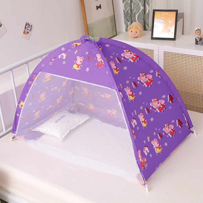 91家纺网 家纺一手货源 找家纺 博诺蚊帐 2021新款防尘顶儿童蚊帐 紫色佩奇