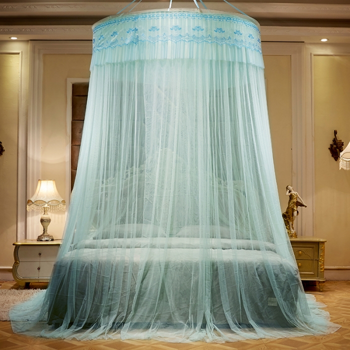 91家纺网 家纺一手货源 找家纺 博诺蚊帐 2021新款圆顶蚊帐-爱琴鸟 简约湖蓝