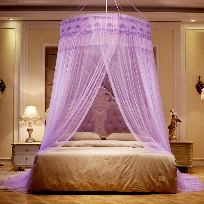 91家纺网 家纺一手货源 找家纺 博诺蚊帐 2021新款圆顶蚊帐-爱琴鸟 简约紫色