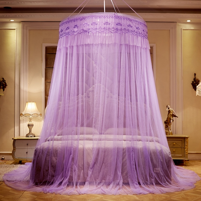 91家纺网 家纺一手货源 找家纺 博诺蚊帐 2021新款圆顶蚊帐-爱琴鸟 简约紫色