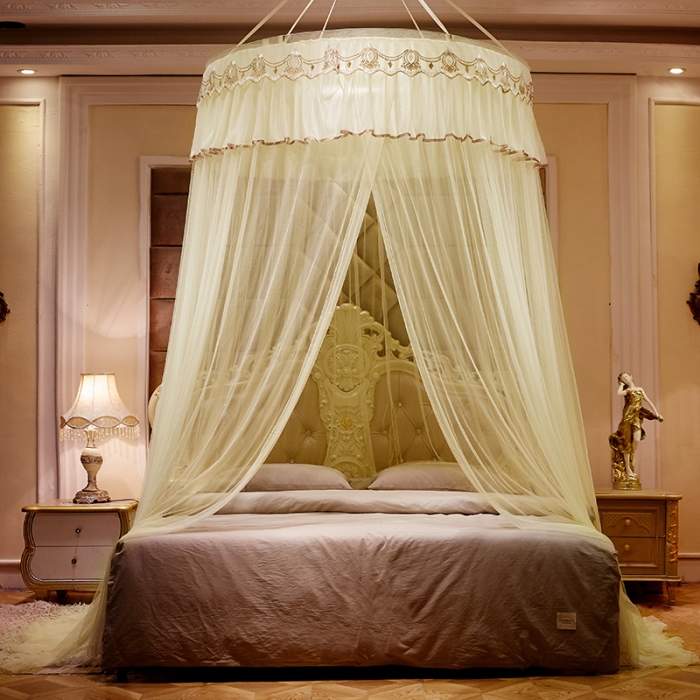 91家纺网 家纺一手货源 找家纺 博诺蚊帐 2021新款圆顶蚊帐-荷塘月色1.2直径 黄