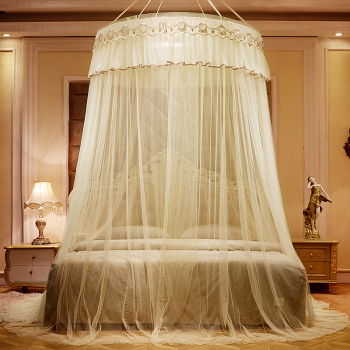 91家纺网 家纺一手货源 找家纺 博诺蚊帐 2021新款圆顶蚊帐-荷塘月色1.2直径 黄