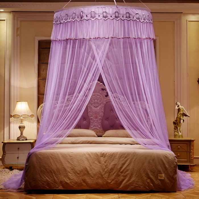 91家纺网 家纺一手货源 找家纺 博诺蚊帐 2021新款圆顶蚊帐-荷塘月色1.2直径 紫